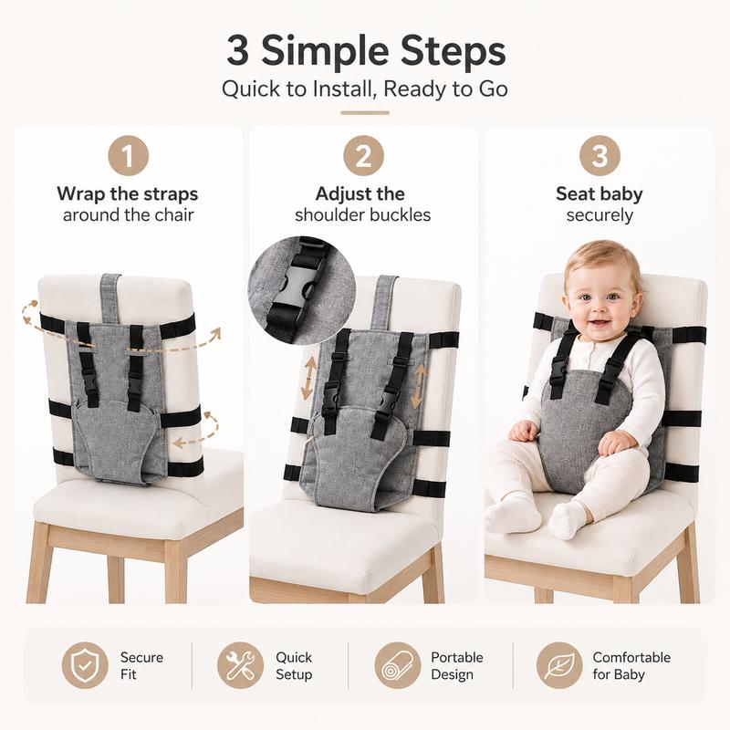SeatSafe™ Portable Baby Chair Harness Secure Fit • Adjustable Support • Folds for Travel