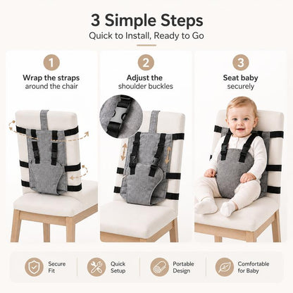 SeatSafe™ Portable Baby Chair Harness Secure Fit • Adjustable Support • Folds for Travel