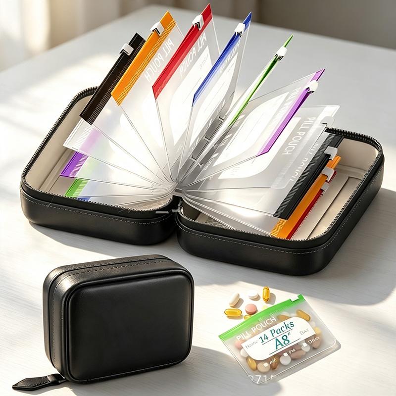 PillPouch™ 14-Day Medication Organizer — 14 Reusable Color-Coded Pouches