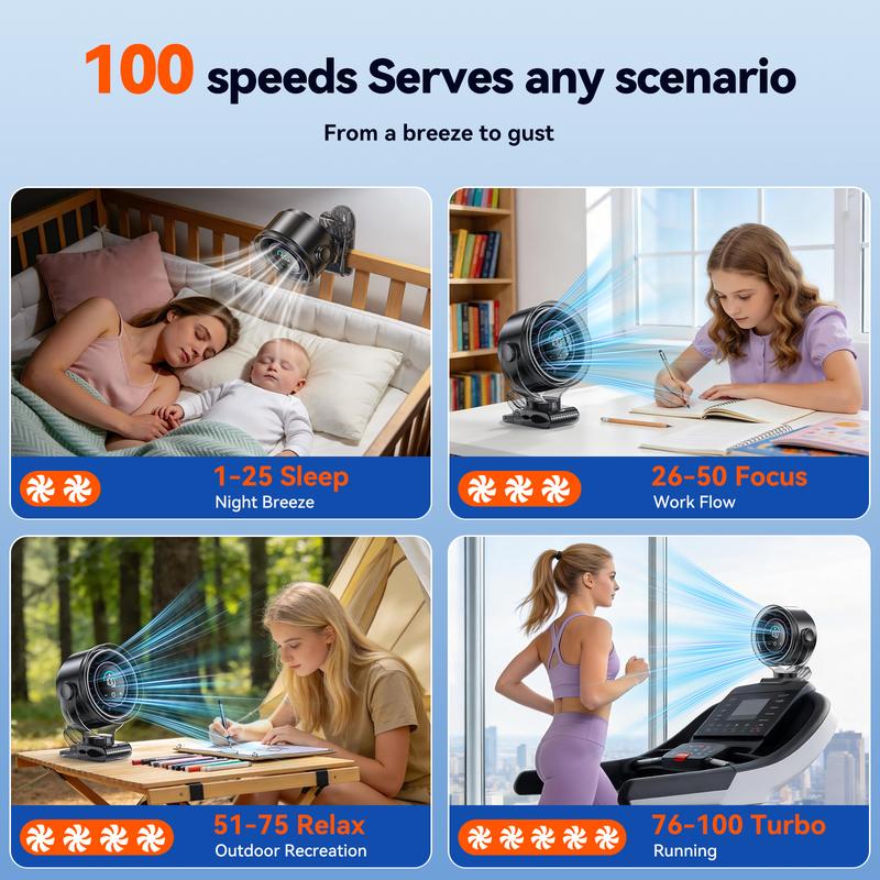 TurboClip™ 100-Speed Rechargeable Fan