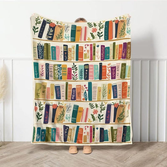 Vintage Bookshelf Library Throw Blanket