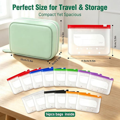 PillPouch™ 14-Day Medication Organizer — 14 Reusable Color-Coded Pouches