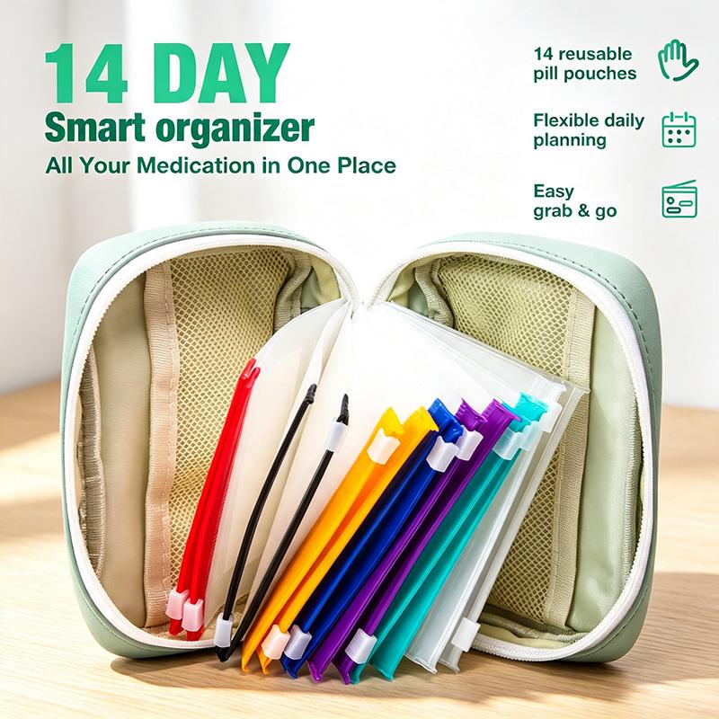PillPouch™ 14-Day Medication Organizer — 14 Reusable Color-Coded Pouches