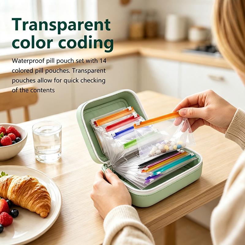 PillPouch™ 14-Day Medication Organizer — 14 Reusable Color-Coded Pouches