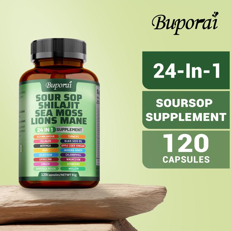 Soursop 24-in-1 Wellness Complex™ With Sea Moss, Lion’s Mane & Shilajit • 120 Capsules