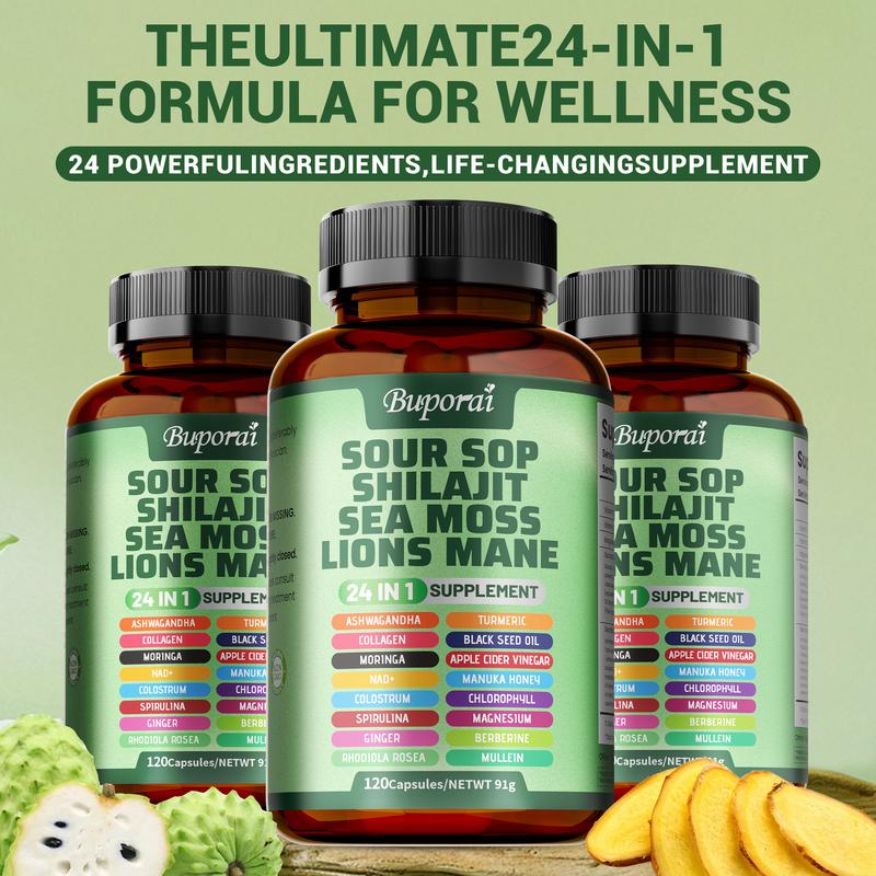 Soursop 24-in-1 Wellness Complex™ With Sea Moss, Lion’s Mane & Shilajit • 120 Capsules