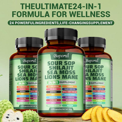 Soursop 24-in-1 Wellness Complex™ With Sea Moss, Lion’s Mane & Shilajit • 120 Capsules