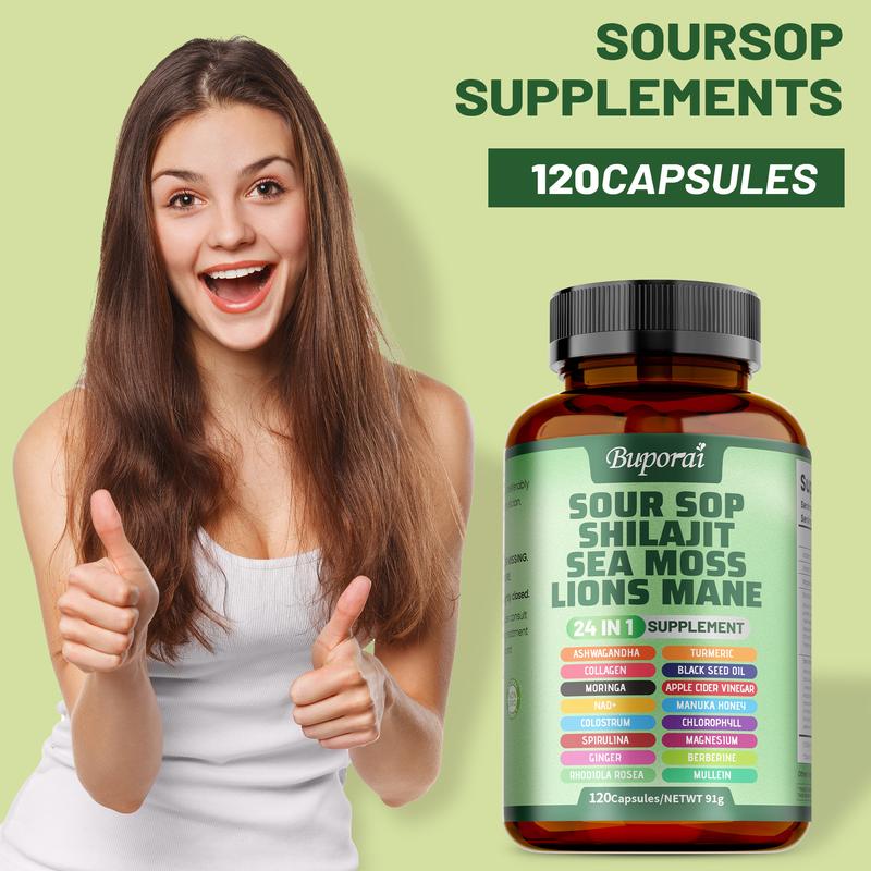 Soursop 24-in-1 Wellness Complex™ With Sea Moss, Lion’s Mane & Shilajit • 120 Capsules