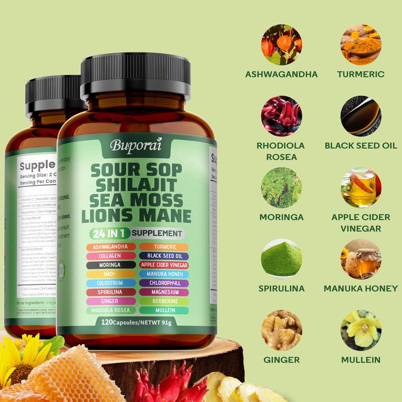 Soursop 24-in-1 Wellness Complex™ With Sea Moss, Lion’s Mane & Shilajit • 120 Capsules