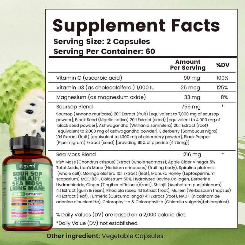 Soursop 24-in-1 Wellness Complex™ With Sea Moss, Lion’s Mane & Shilajit • 120 Capsules