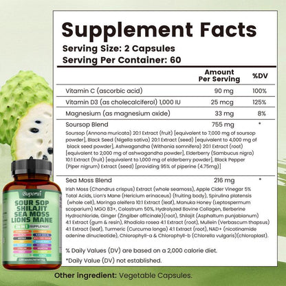 Soursop 24-in-1 Wellness Complex™ With Sea Moss, Lion’s Mane & Shilajit • 120 Capsules